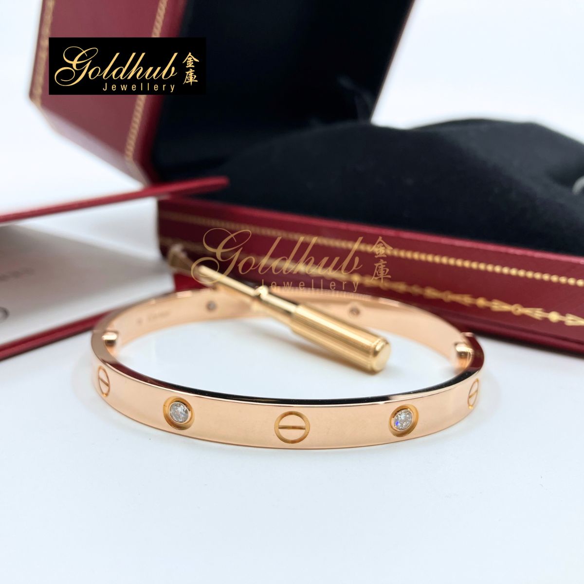 [Reserved] Cartier LOVE Bracelet, Classic Model, 4 Diamonds in Rose Gold, Size 17