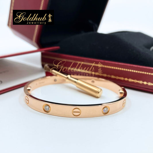 Cartier LOVE Bracelet, Classic Model, 4 Diamonds in Rose Gold, Size 17
