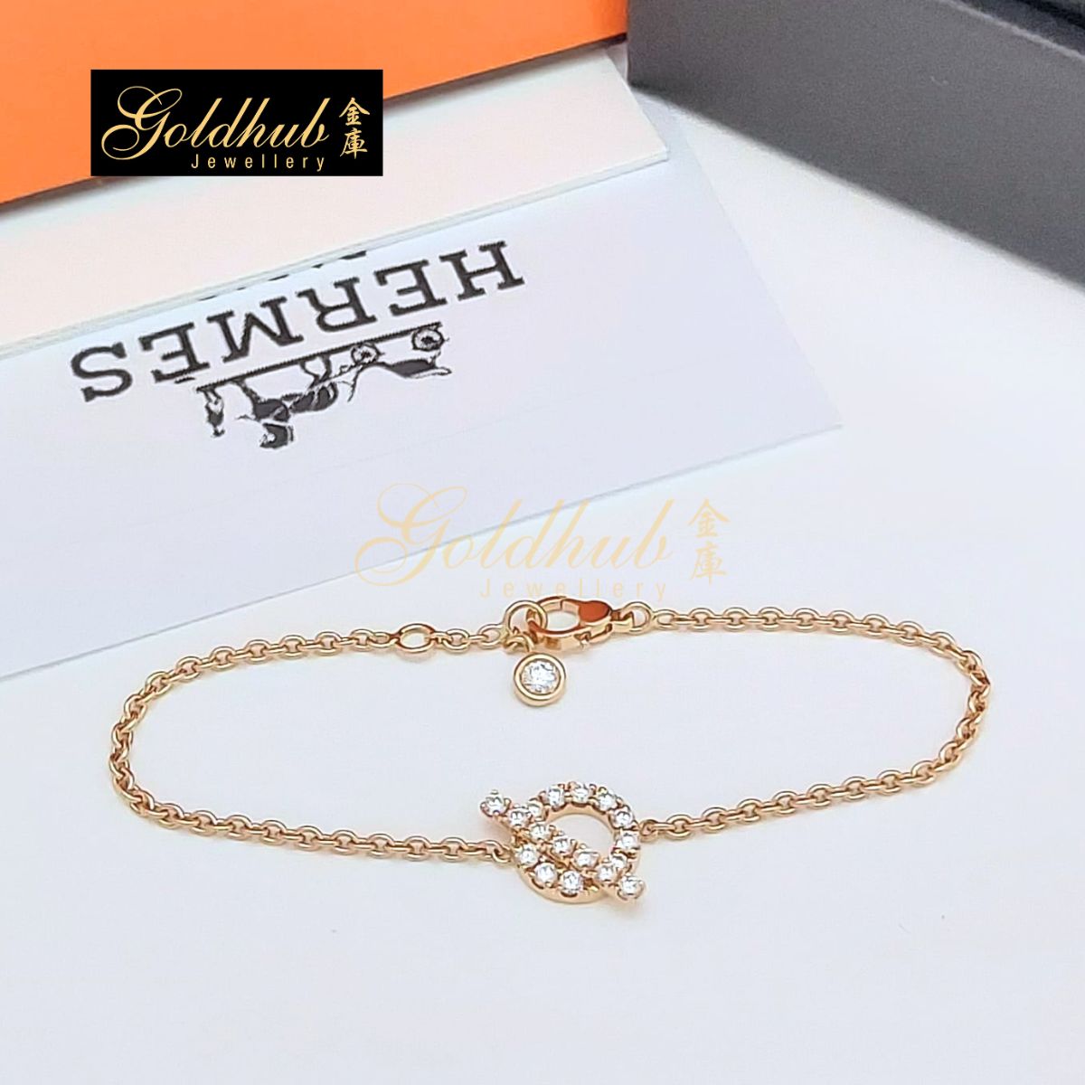 Hermes Finesse Bracelet, 18 Diamonds in Rose Gold, Size SH