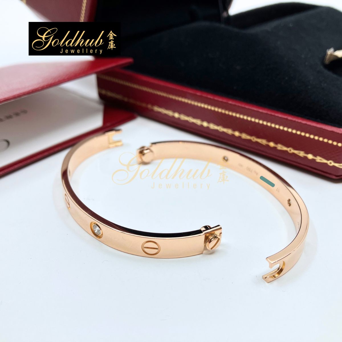 [Reserved] Cartier LOVE Bracelet, Classic Model, 4 Diamonds in Rose Gold, Size 17