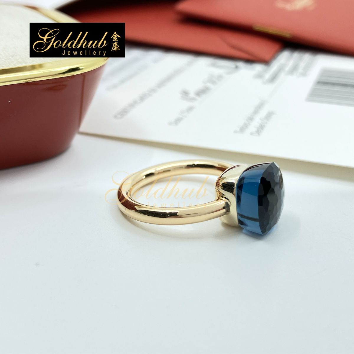 Pomellato Nudo Classic Ring, London Blue Topaz in Rose Gold, Size 54