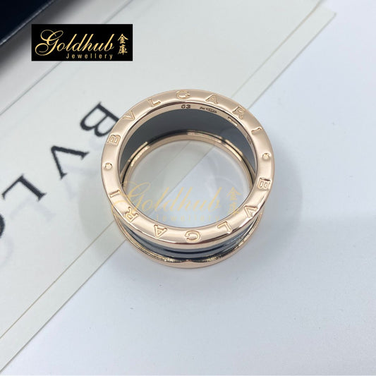 Bulgari B.zero1 4 Band Ring with Black Ceramic in Rose Gold, Size 63