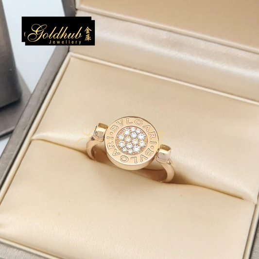 Bulgari Bulgari Classic Flip Ring with Mother-of-Pearl and Pave Diamonds in Rose Gold, Size 52