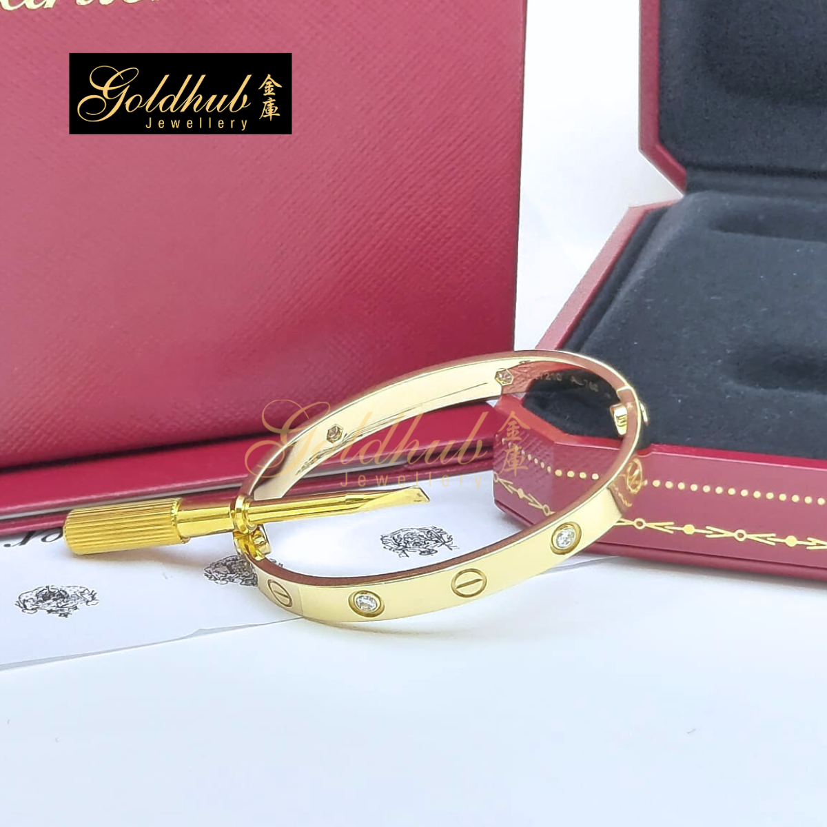 Cartier Love Bracelet, Classic Model, 4 Diamonds in Yellow Gold, Size 15