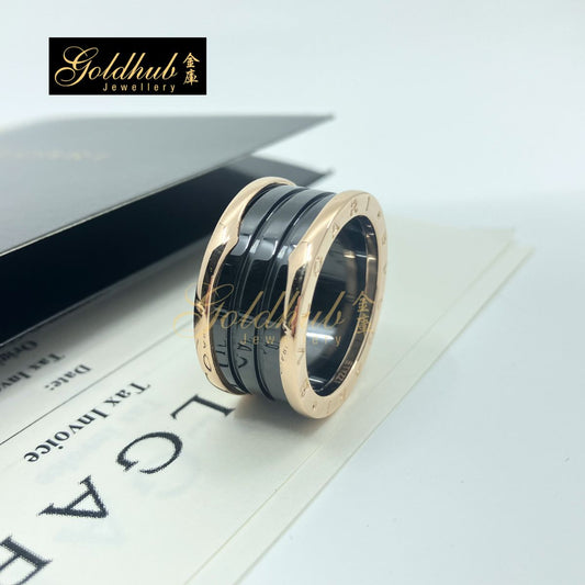 Bulgari B.zero1 4 Band Ring with Black Ceramic in Rose Gold, Size 63
