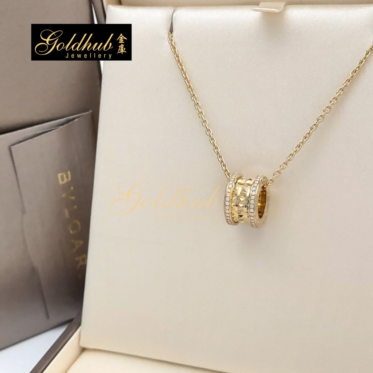 Bvlgari B.zero1 Rock Necklace, Pave Diamonds on the Edges in Yellow Gold