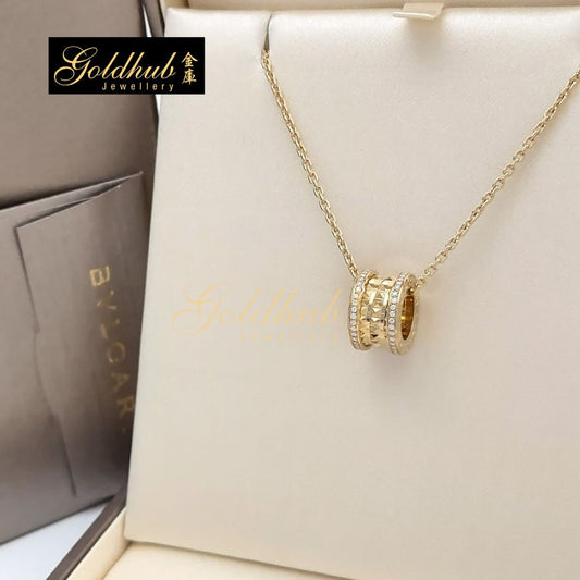 Bvlgari B.zero1 Rock Necklace, Pave Diamonds on the Edges in Yellow Gold