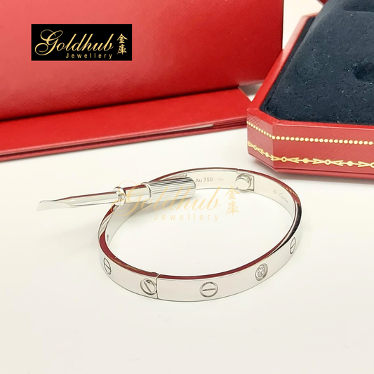 Cartier Love Bracelet, Classic Model, 4 Diamonds in White Gold, Size 17