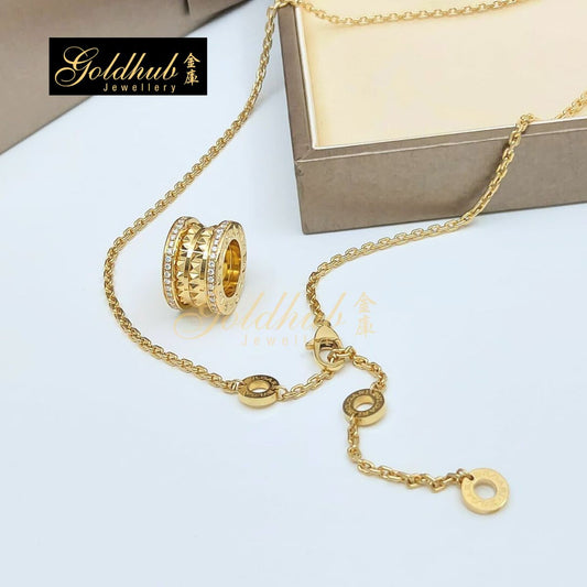 Bvlgari B.zero1 Rock Necklace, Pave Diamonds on the Edges in Yellow Gold