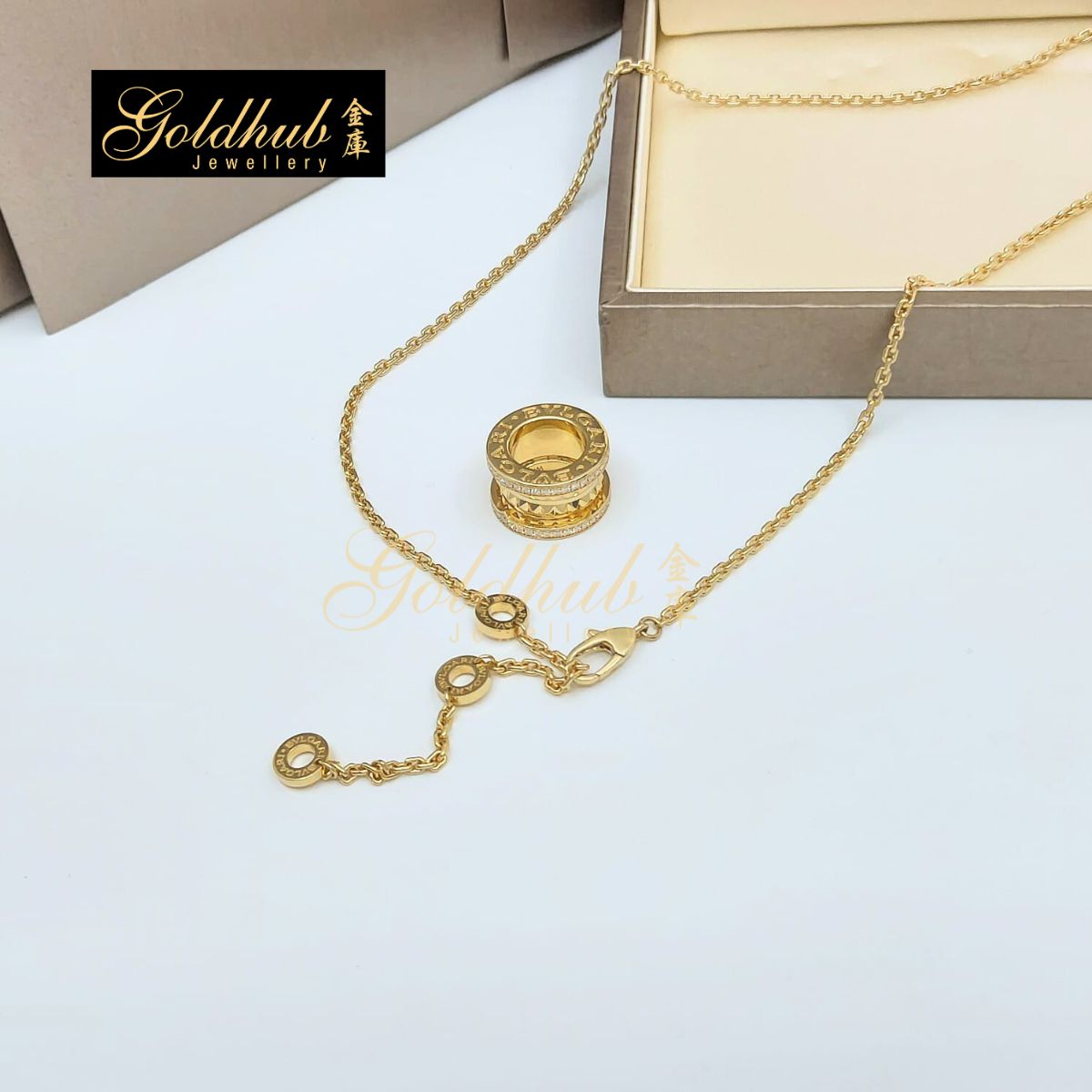 Bvlgari B.zero1 Rock Necklace, Pave Diamonds on the Edges in Yellow Gold