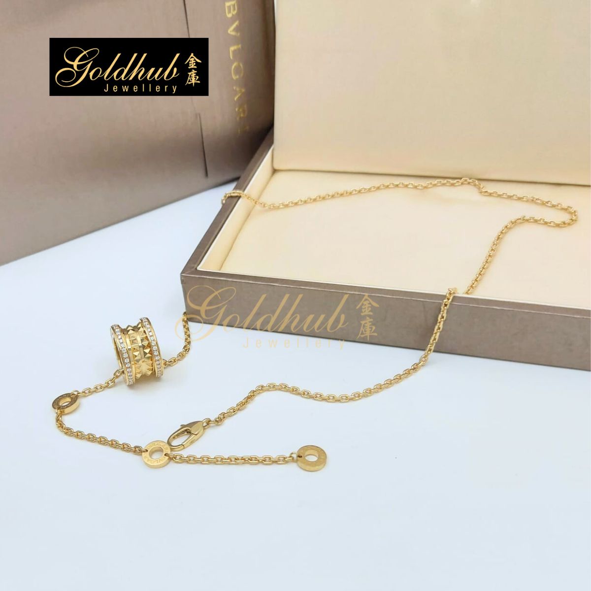 Bvlgari B.zero1 Rock Necklace, Pave Diamonds on the Edges in Yellow Gold