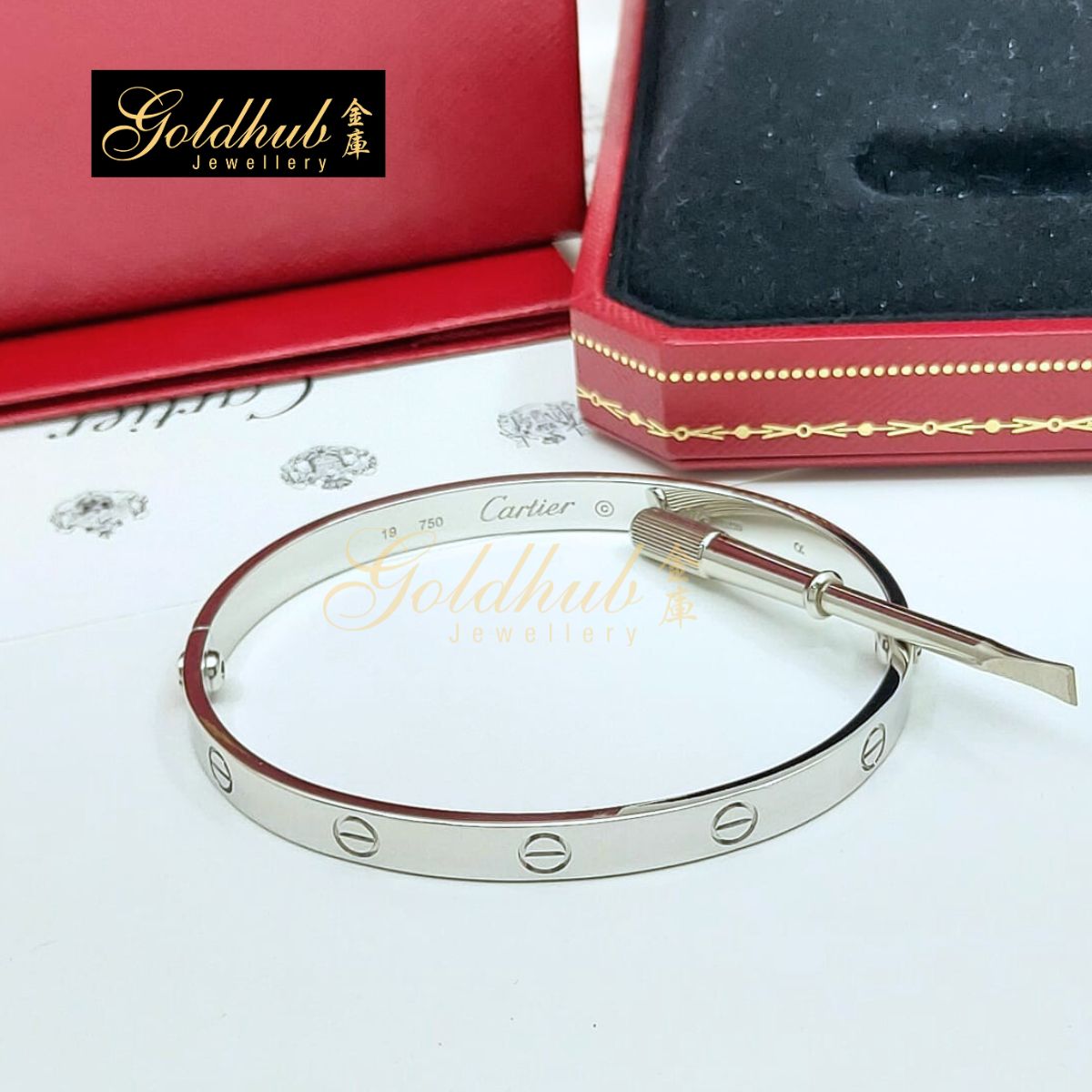 Cartier Love Bracelet, Classic Model in White Gold, Size 19