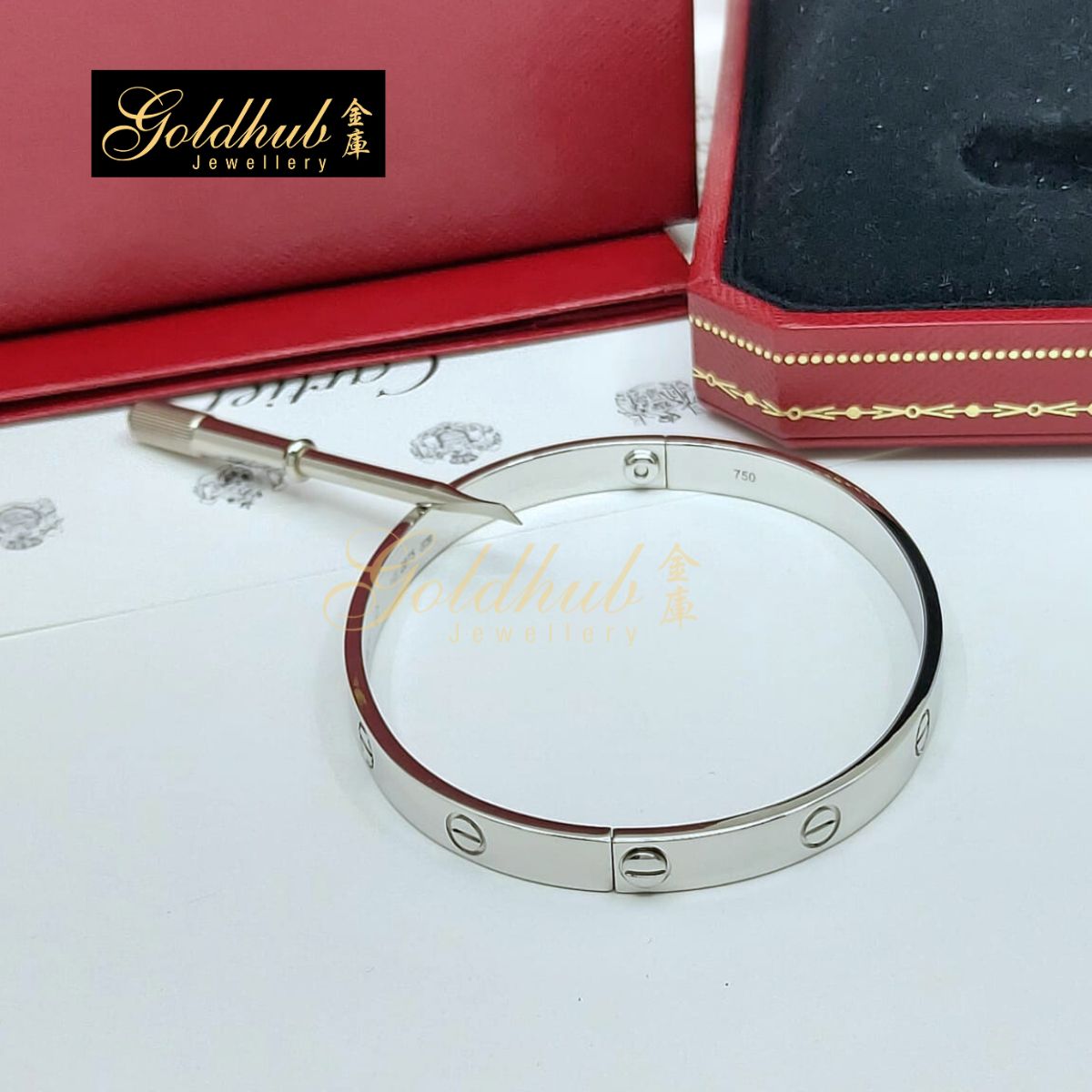 Cartier Love Bracelet, Classic Model in White Gold, Size 19