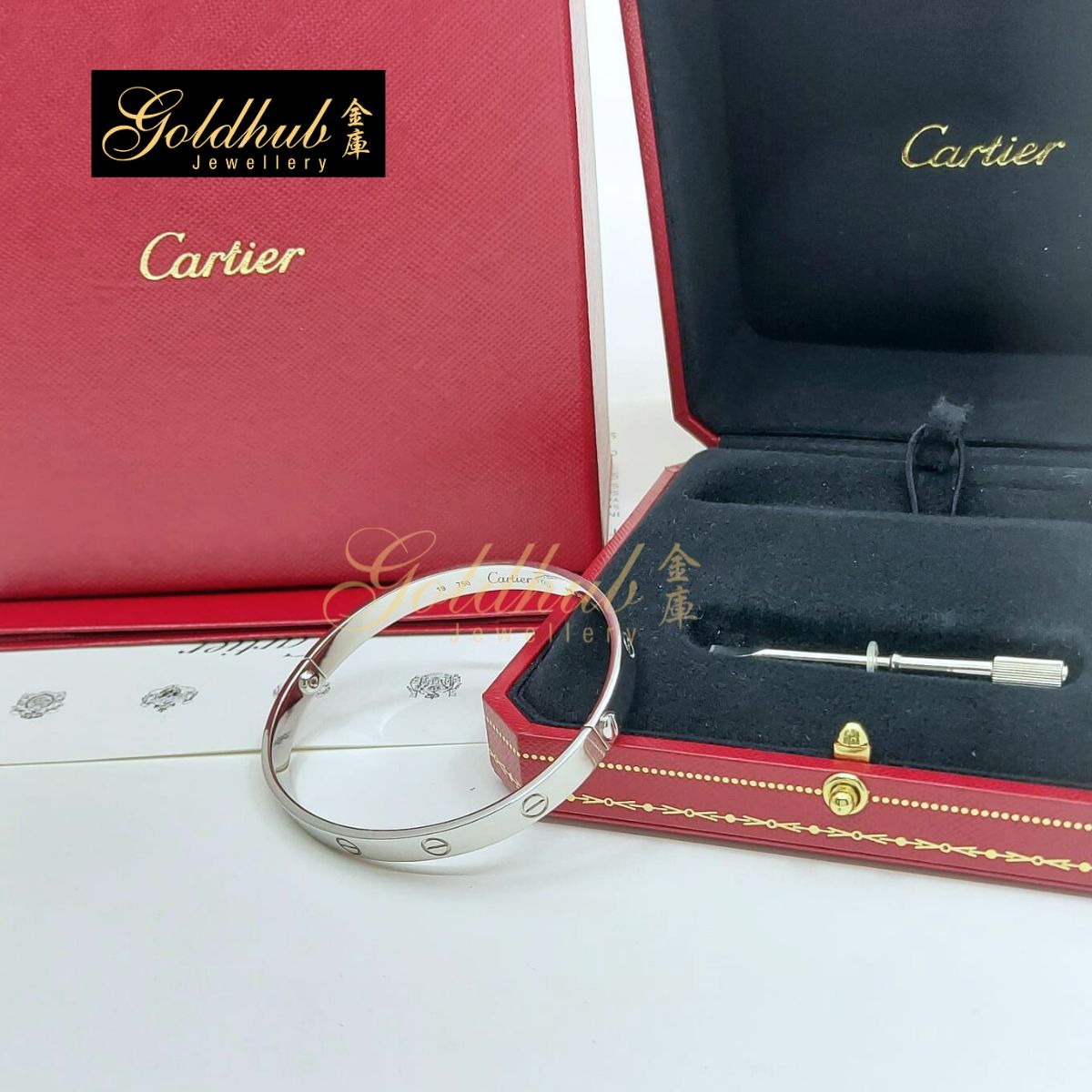 Cartier Love Bracelet, Classic Model in White Gold, Size 19