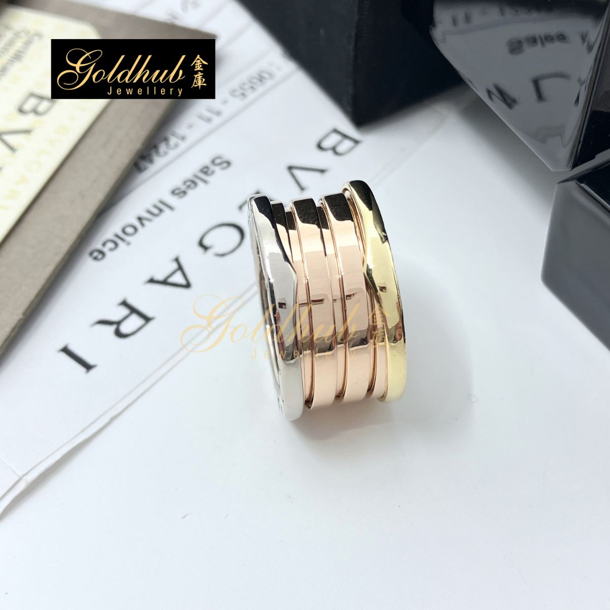Bulgari B.zero1 4 Band Ring in Yellow White Rose Gold, Size 53