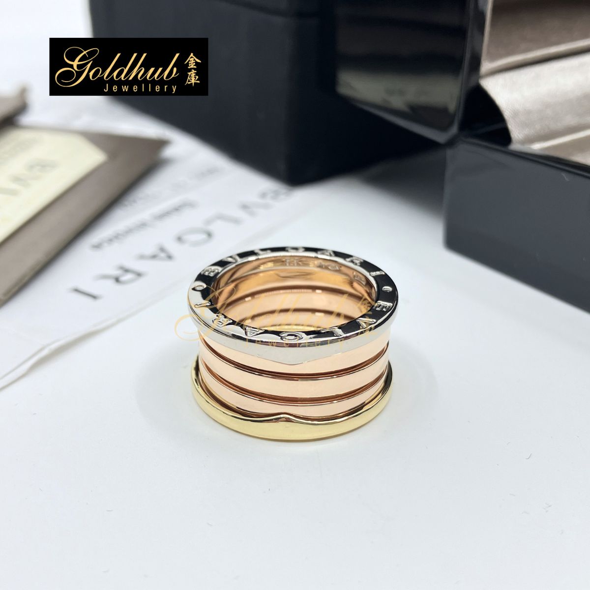 Bulgari B.zero1 4 Band Ring in Yellow White Rose Gold, Size 53