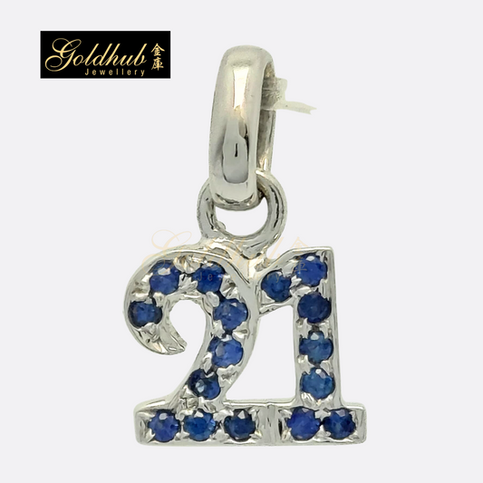 18k 21st Blue Sapphire Pendant in White Gold