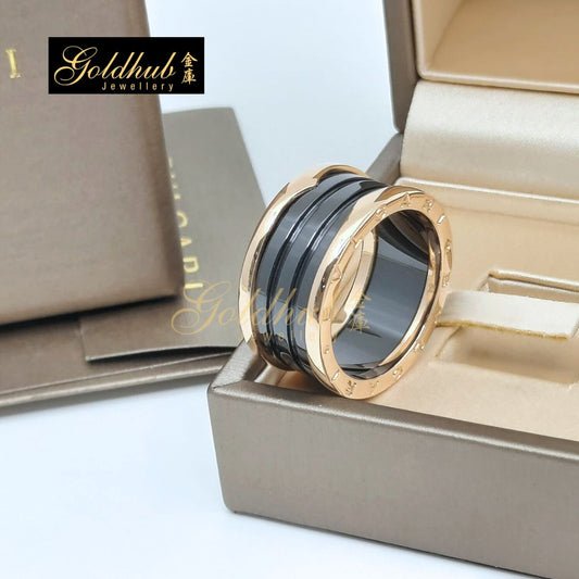 Bvlgari B.zero1 4 Band Ring, Black Ceramic in Rose Gold, Size 64