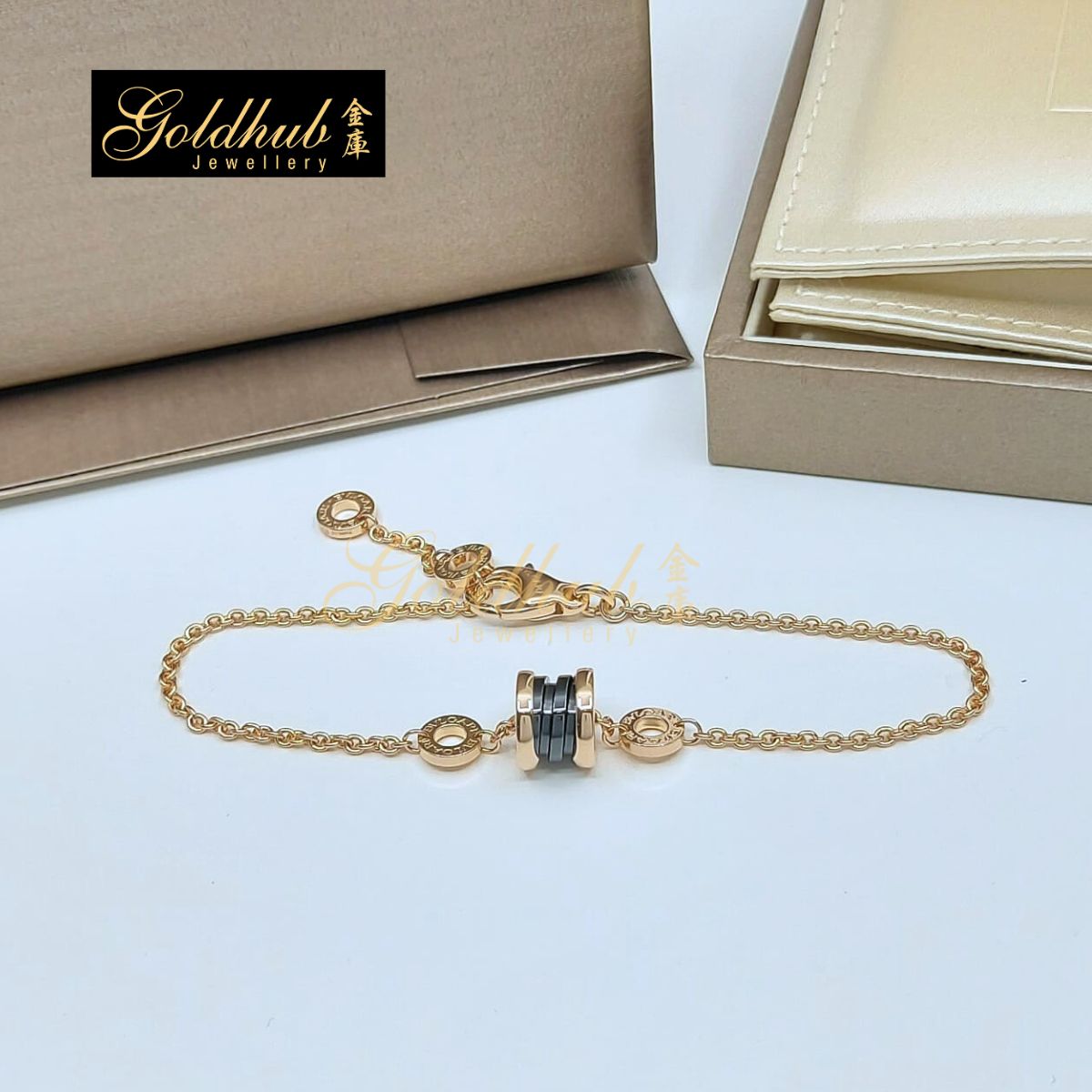 Bvlgari B.zero1 Flexible Bracelet, Black Ceramic in Rose Gold, Size ML