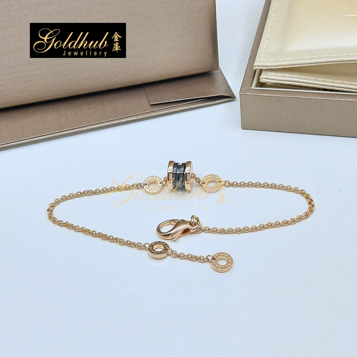 Bvlgari B.zero1 Flexible Bracelet, Black Ceramic in Rose Gold, Size ML