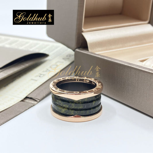 [Reserved] Bulgari B.zero1 4 Band Ring with Green Marble in Rose Gold, Size 53