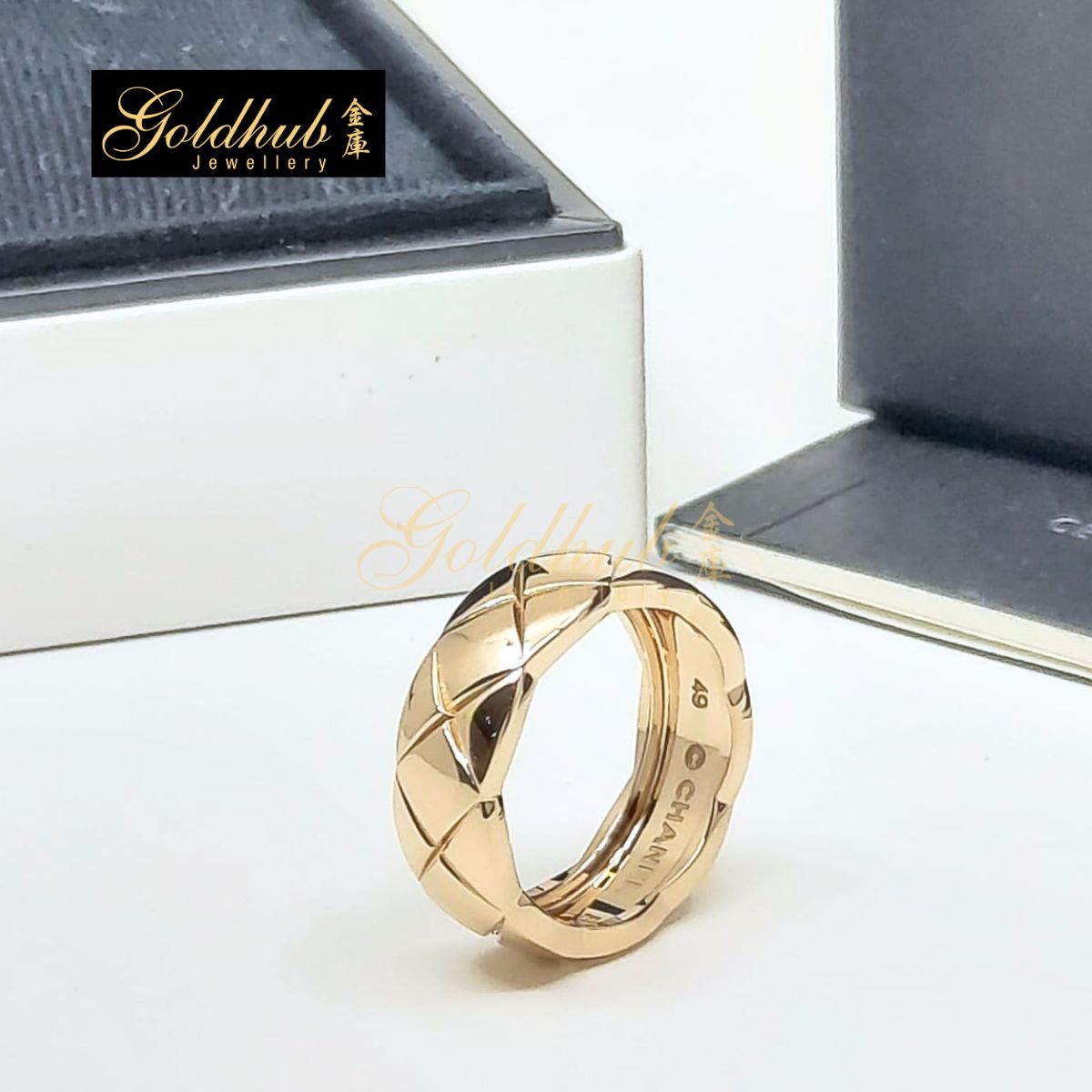 Chanel Coco Crush Ring, Quilted Motif, Small Version in Rose Gold, Size 49