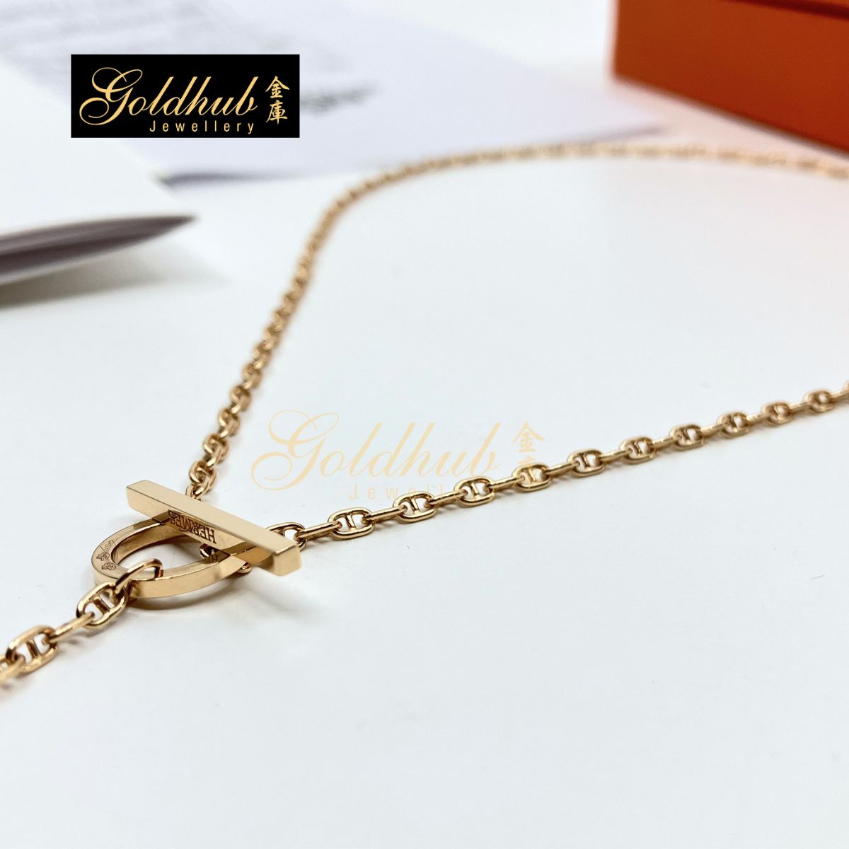 [Reserved] Hermes Chaine d'ancre Contour pendant, large model with diamonds in Rose Gold
