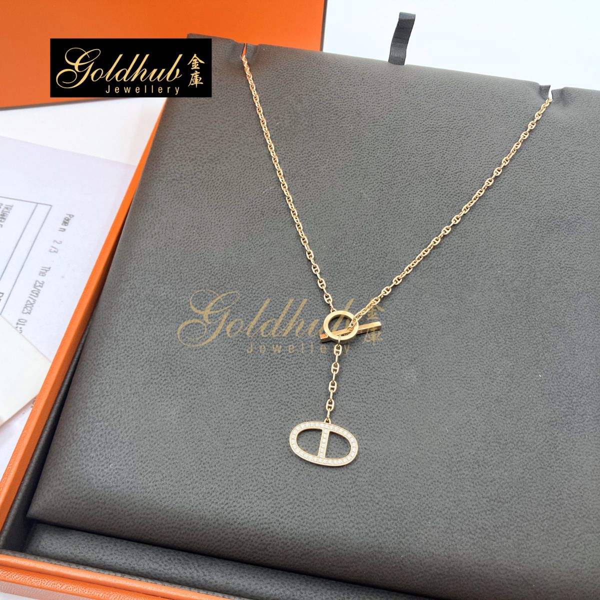 [Reserved] Hermes Chaine d'ancre Contour pendant, large model with diamonds in Rose Gold