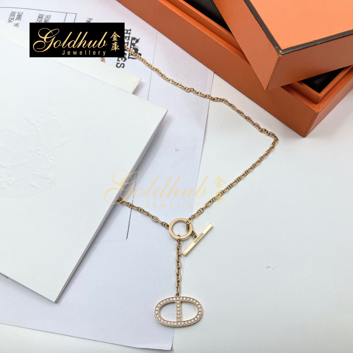 [Reserved] Hermes Chaine d'ancre Contour pendant, large model with diamonds in Rose Gold