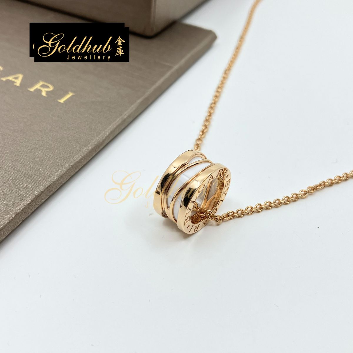 Bulgari B.zero1 Design Legend White Ceramic Necklace in Rose Gold