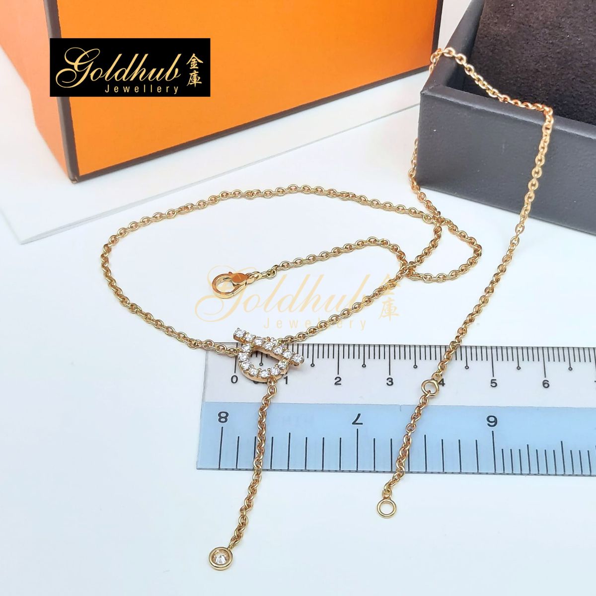 Hermes Finesse Lariat Necklace, 18 Diamonds in Rose Gold