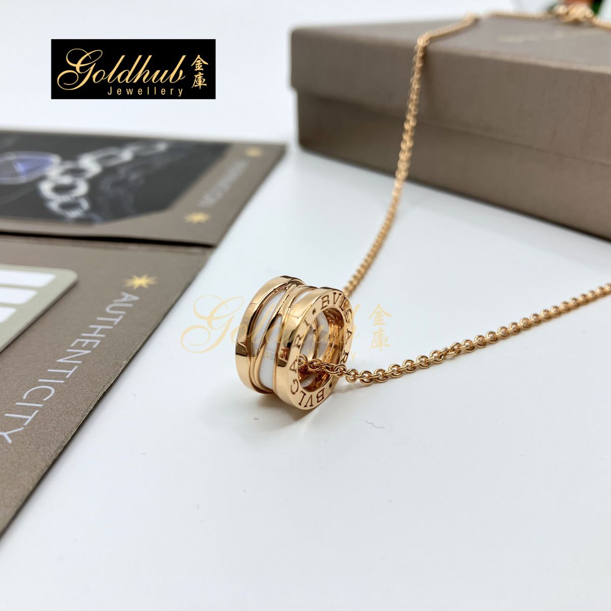 Bulgari B.zero1 Design Legend White Ceramic Necklace in Rose Gold
