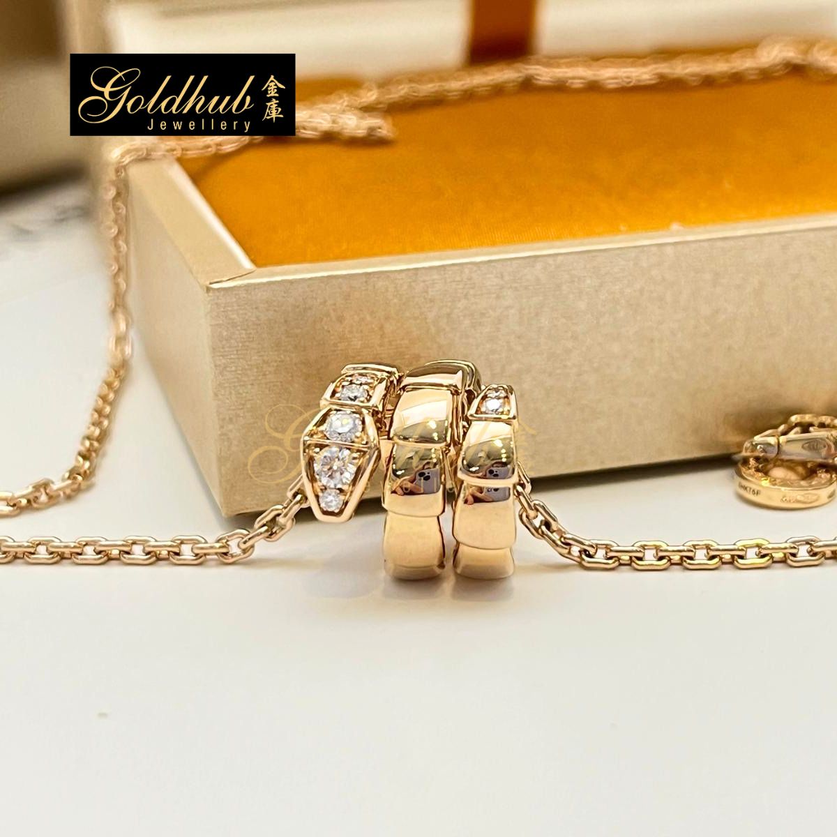 Bulgari Serpenti Viper Necklace, Pave Diamonds on the head and tail in Rose Gold