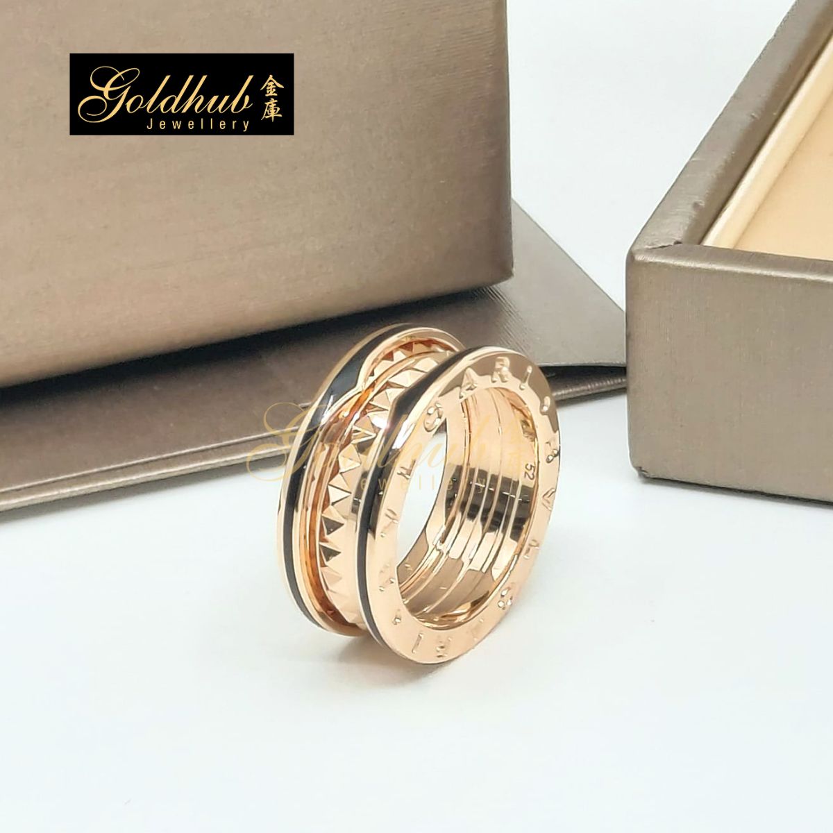 Bulgari B.zero1 Rock 2 Band with Black Ceramic Ring in Rose Gold, Size 52