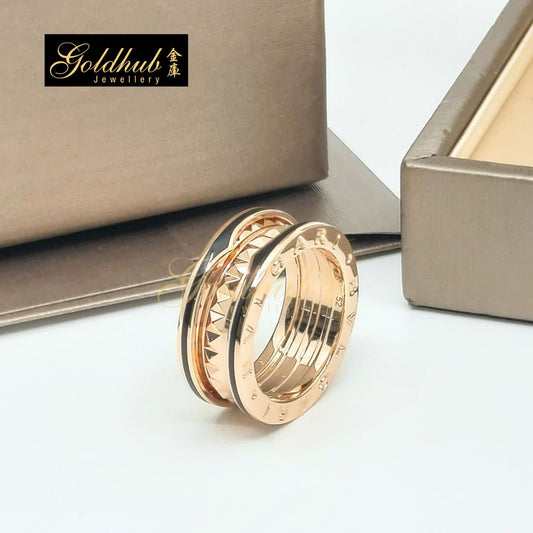Bulgari B.zero1 Rock 2 Band with Black Ceramic Ring in Rose Gold, Size 52
