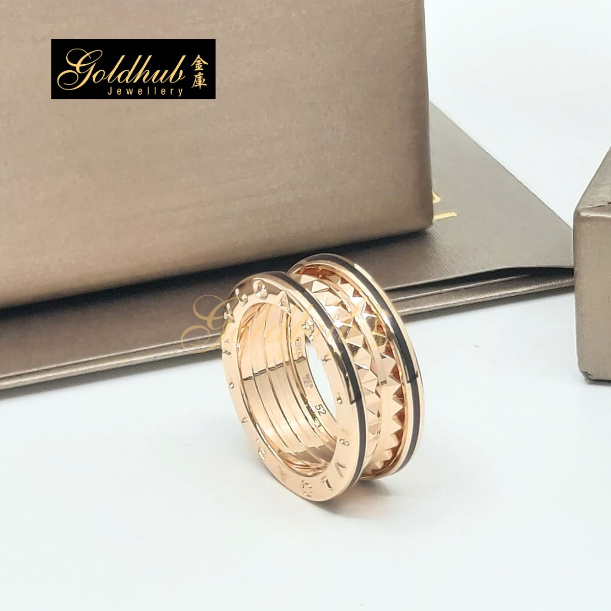 Bulgari B.zero1 Rock 2 Band with Black Ceramic Ring in Rose Gold, Size 52