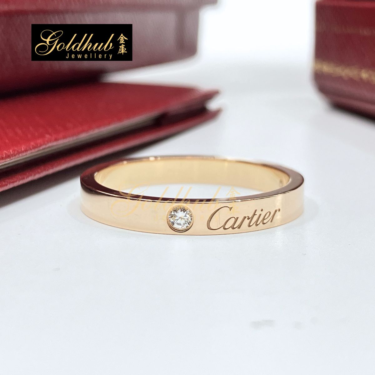 Cartier C de Cartier Wedding Band, 3 mm Width, 1 Diamond in Rose Gold, Size 60
