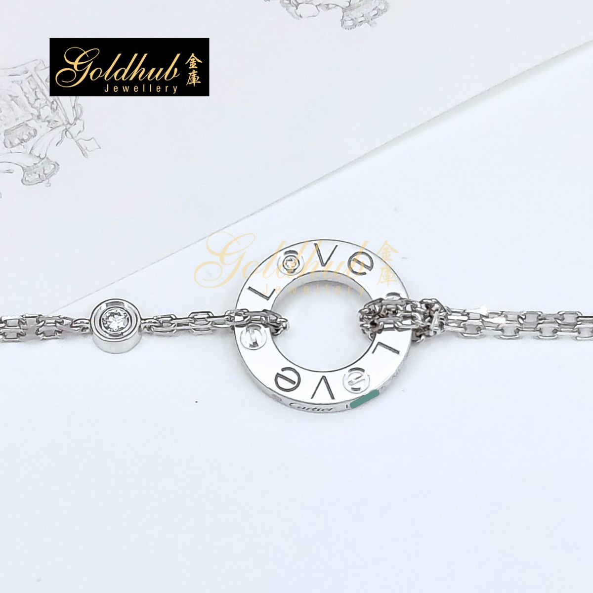 Cartier LOVE Bracelet on Chain, 2 Diamonds in White Gold