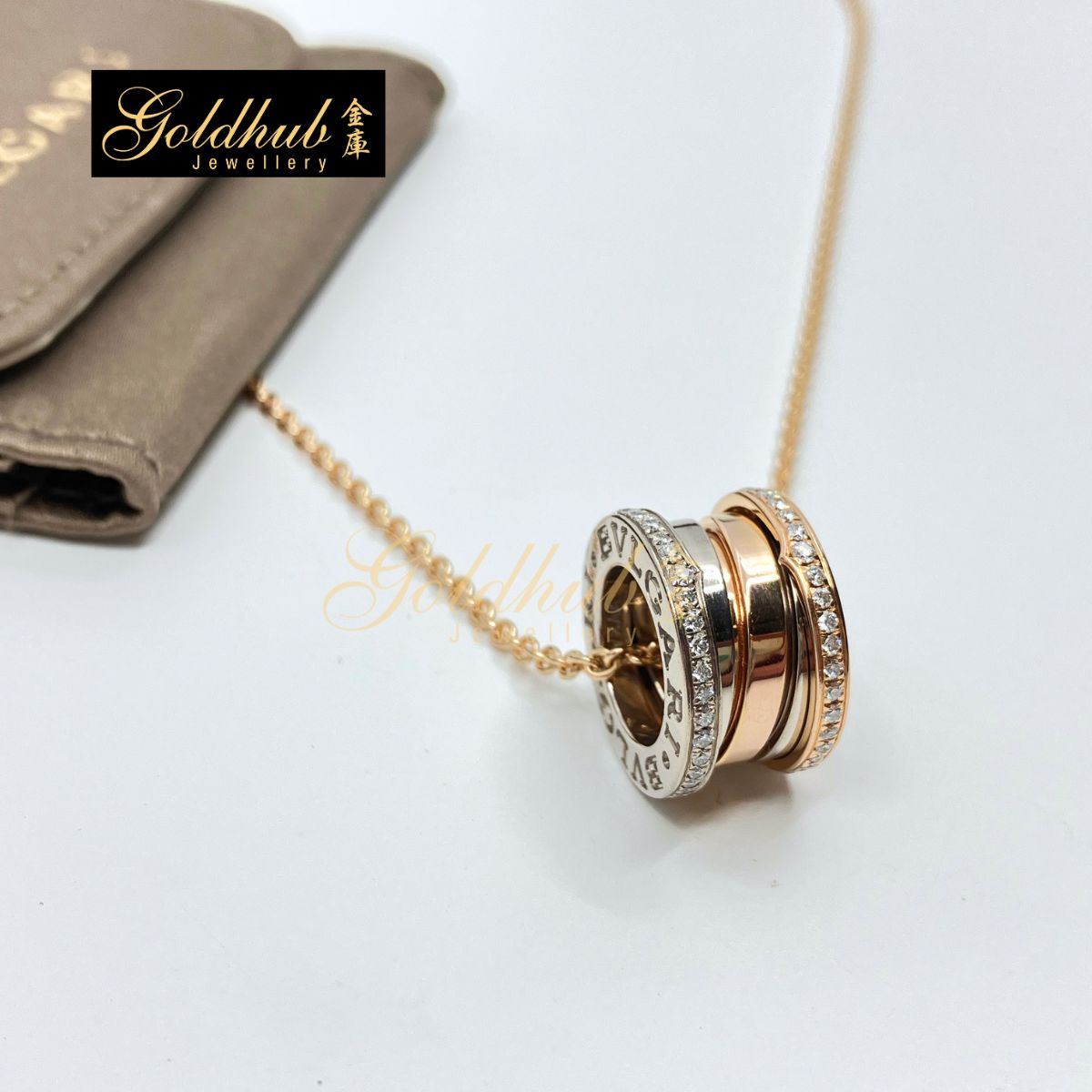 Bulgari B.zero1 Necklace with Pave Diamonds in Rose and White Gold