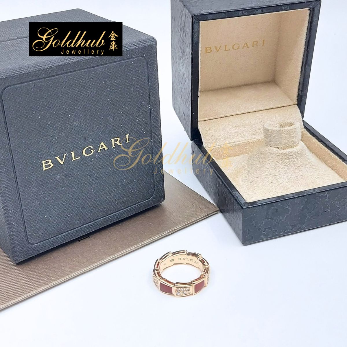 [Reserved] Bulgari Serpenti Viper Ring, Diamonds Carnelian in Rose Gold, Size 50