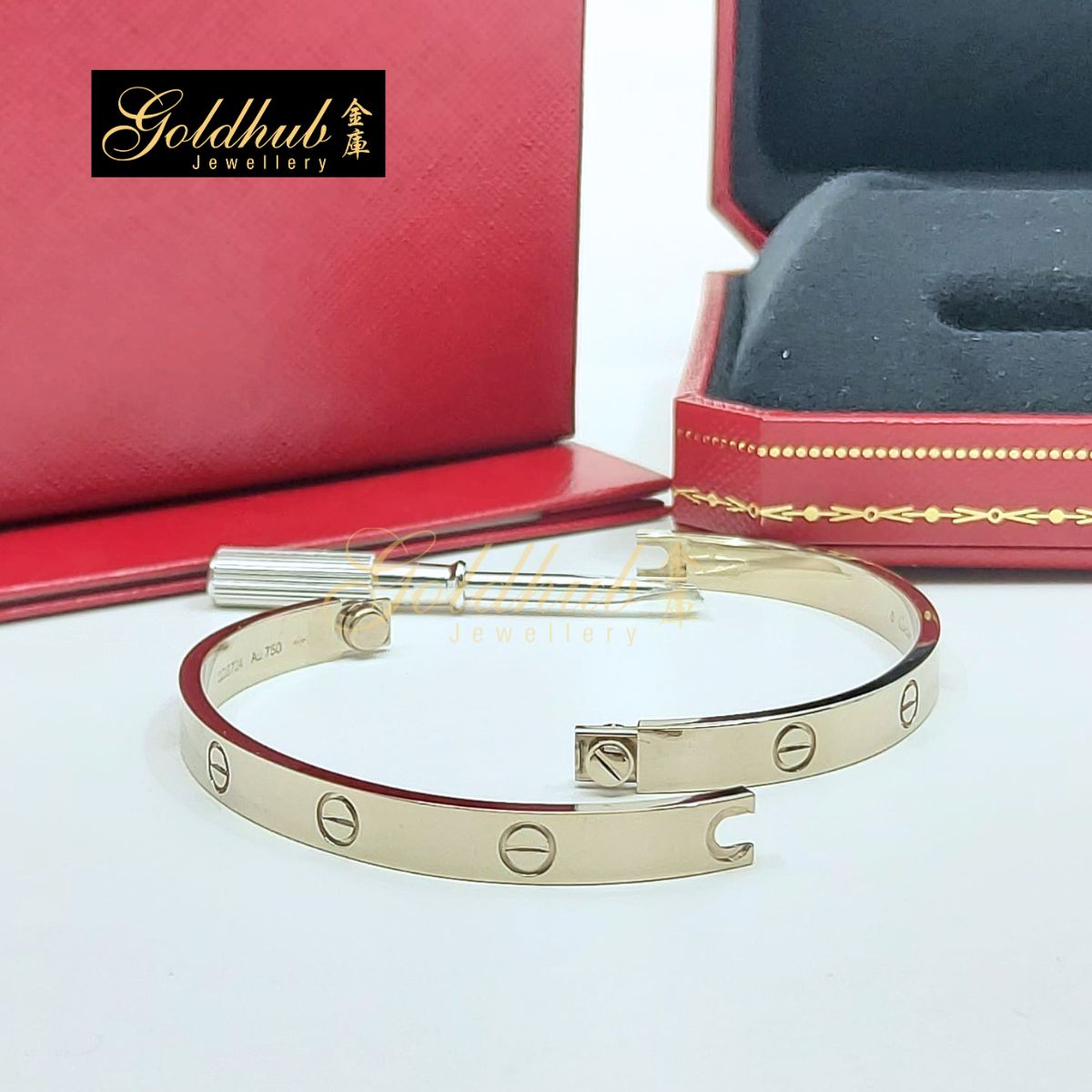 Cartier Love Bracelet, Classic Model in White Gold, Size 19