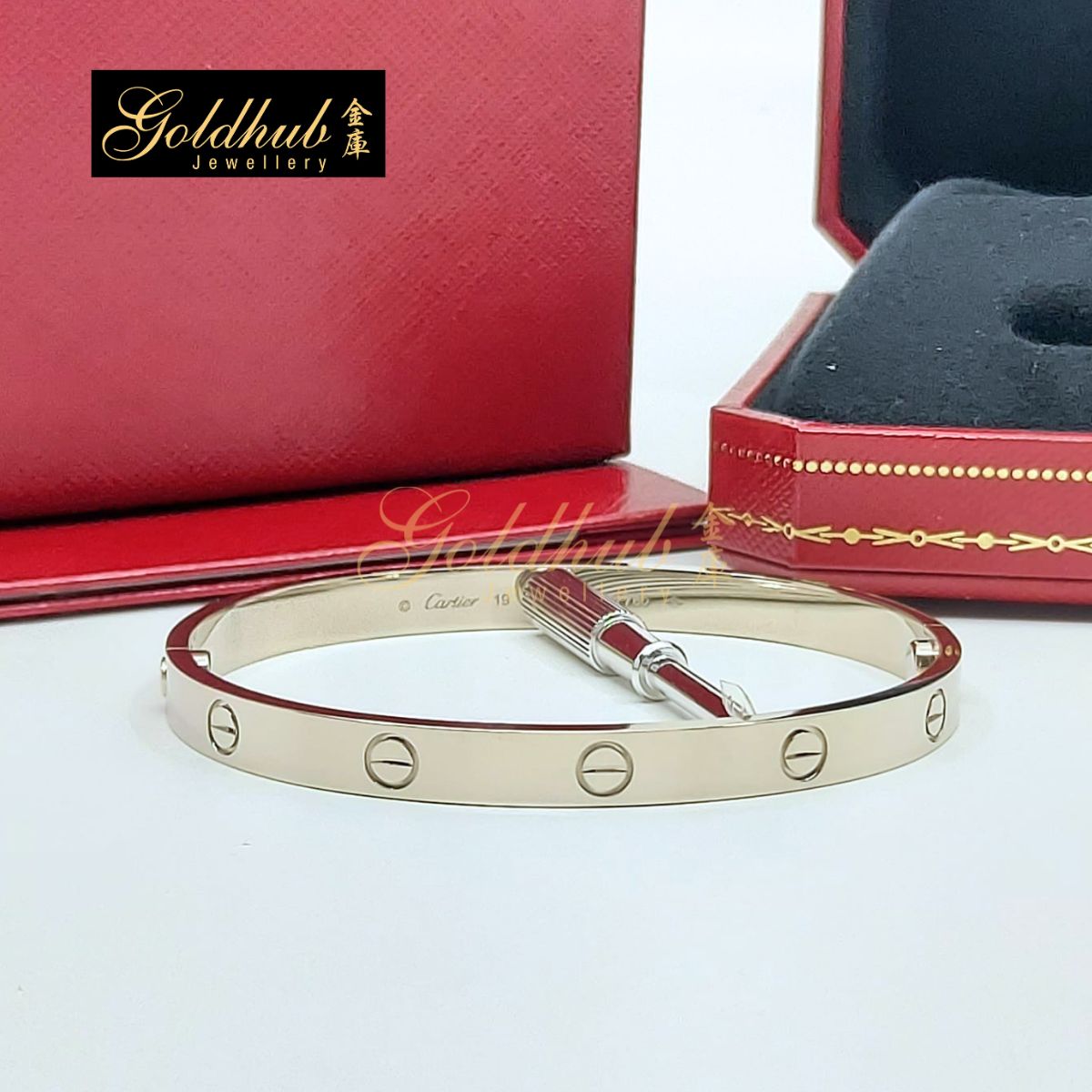 Cartier Love Bracelet, Classic Model in White Gold, Size 19