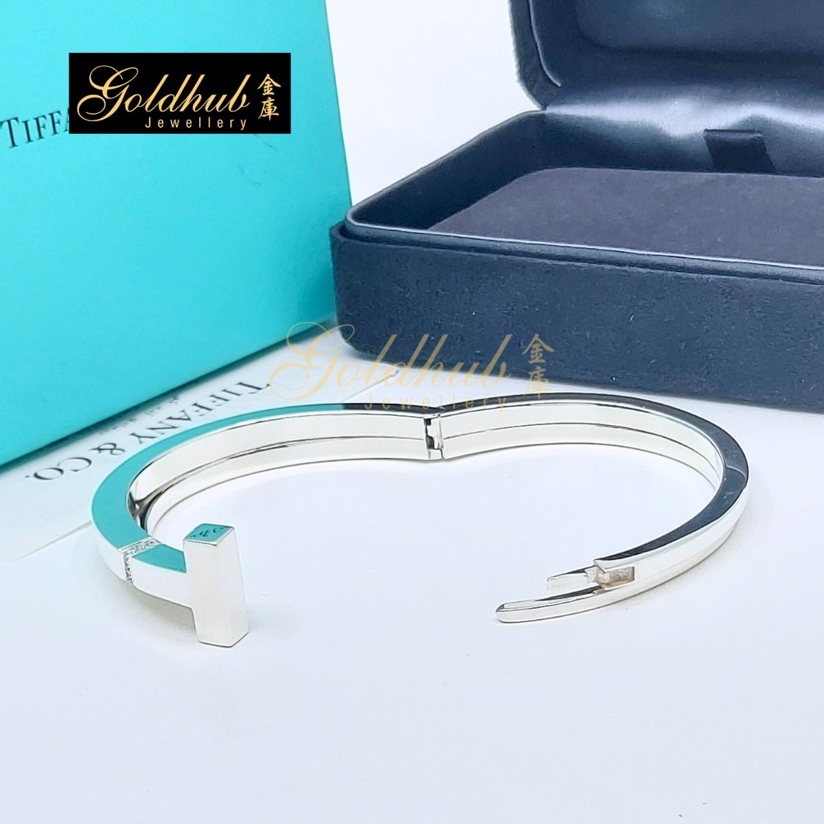 Tiffany T Diamond Square Wrap Bracelet in Silver, Size Medium