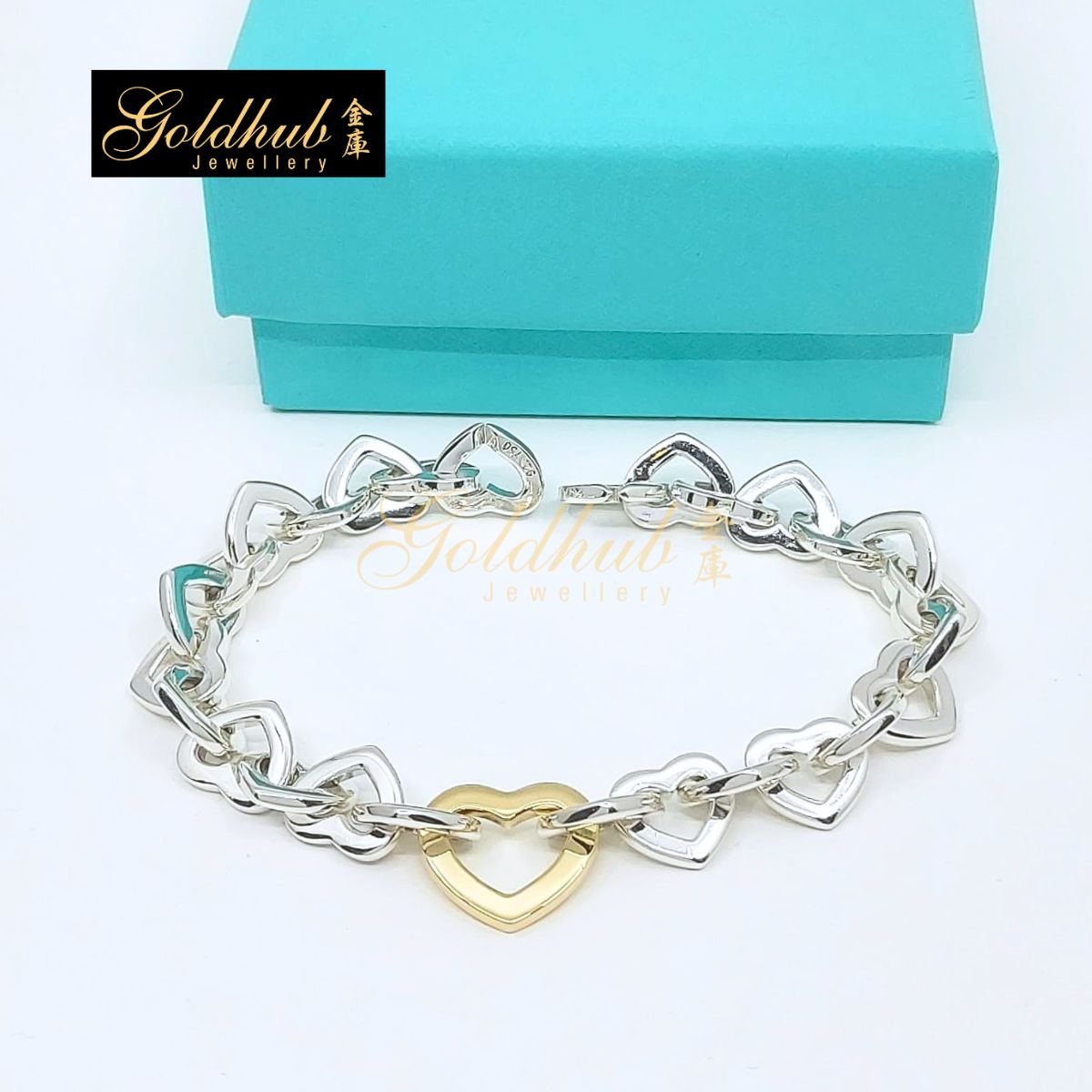 Tiffany & Co. Open Heart Link Bracelet in Silver and Yellow Gold