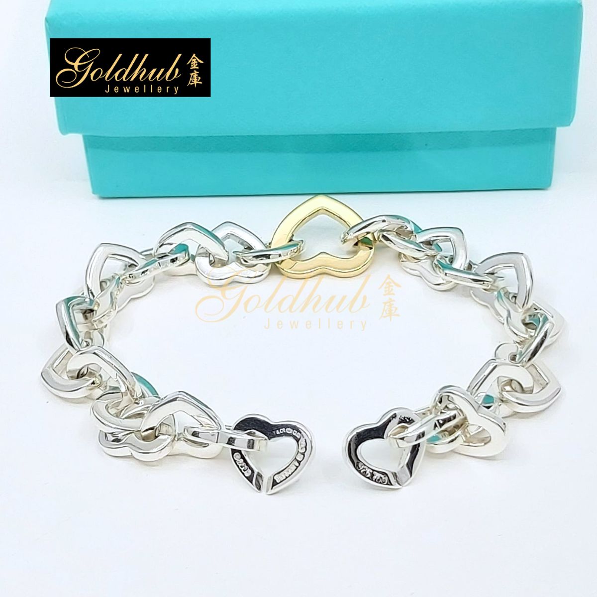 Tiffany & Co. Open Heart Link Bracelet in Silver and Yellow Gold