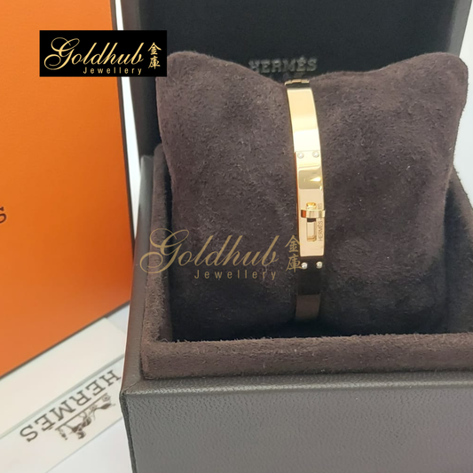 Hermes Kelly Bracelet, Small Model, 4 Diamonds in Rose Gold; Size SH
