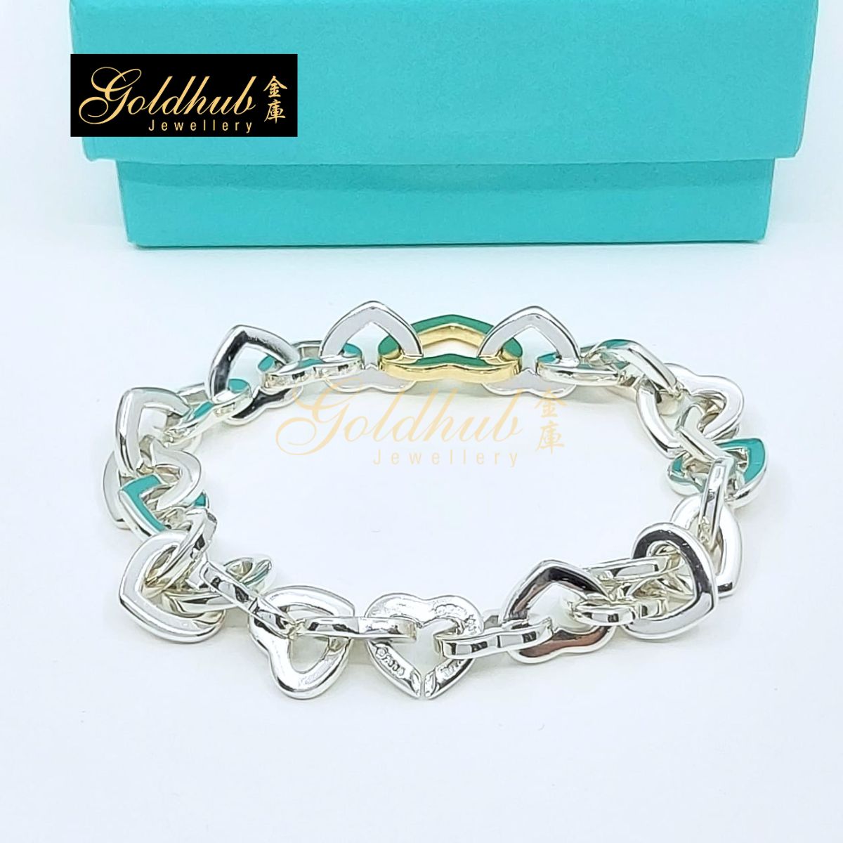 Tiffany & Co. Open Heart Link Bracelet in Silver and Yellow Gold
