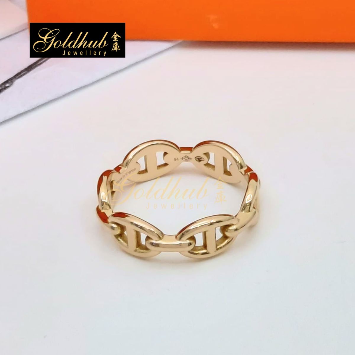 Hermes Chaine d'ancre Enchainee Ring, Small Model in Rose Gold, Size 54
