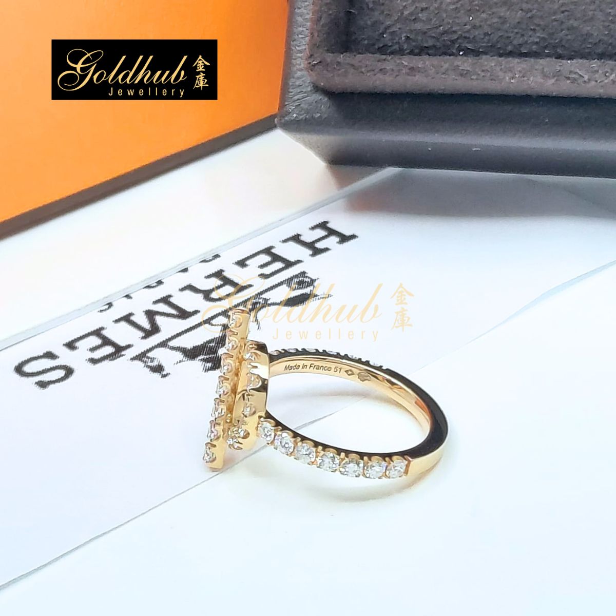 Hermes Finesse Ring, 31 Diamonds in Rose Gold, Size 51
