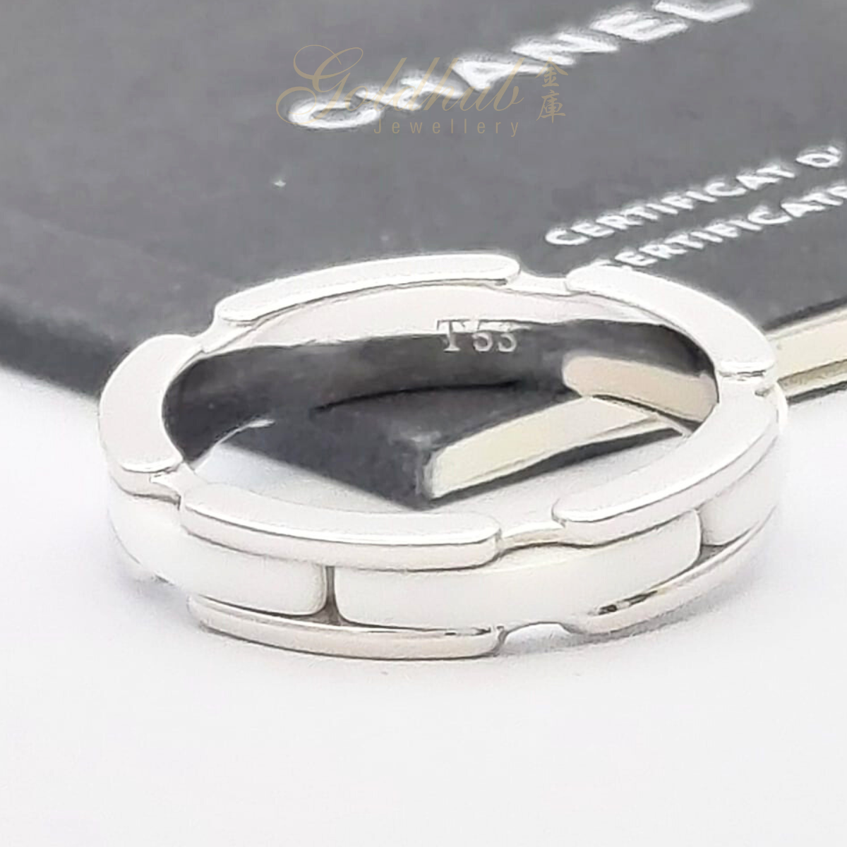 18k Pre-loved Chanel White Ceramic Ultra Small Version Ring in White Gold